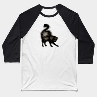 Stretching Black Fluffy Cat Baseball T-Shirt